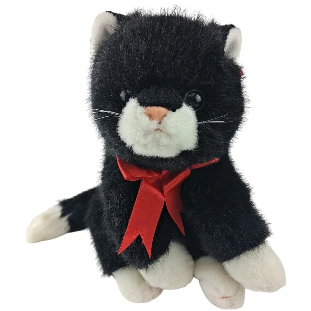 TY Classic Plush Boots Black & White Cat red bow 8-10 inch 1997 Green Eyes NEW